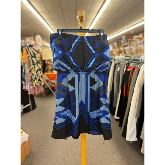 Express Womens Strapless Blue/Black Geometric Print Dress Size L - Picture 2 of 3